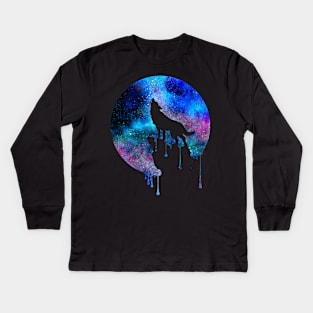 Howling Wolf Moon Space Galaxy Drips Hipster Trend Gift T-Shirt Kids Long Sleeve T-Shirt